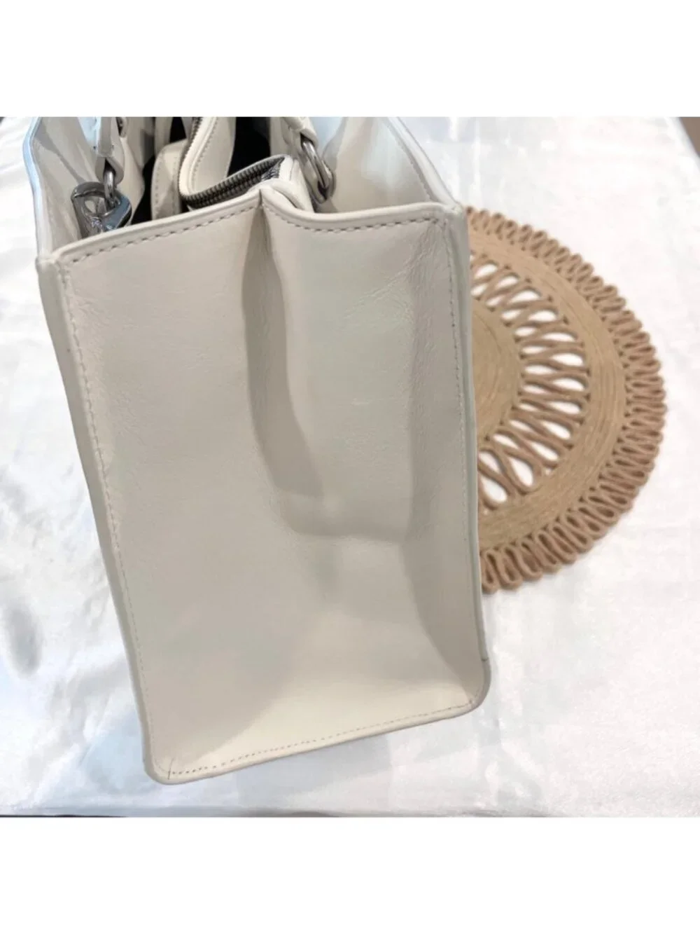 Polo Ralph Lauren X4104 White Black Leather Tote Bag Shoulder Bag Colorblock